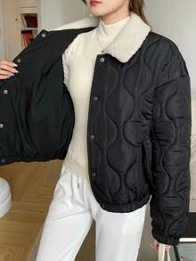 SHEIN Teen Girl Quilted Long Sleeve Single-Breasted Casual Turndown Collar Winter Jacket