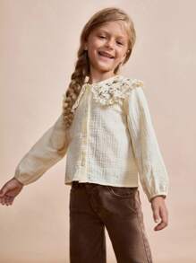 Maija Kids Maija Kids 女童圆领荷叶边刺绣棉质衬衫 - 彩色 - 查看 1