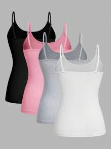 SHEIN EZwear 4 件套黑色、粉色、灰色、白色休闲简约吊带背心，适合夏季 - 彩色 - 查看 2