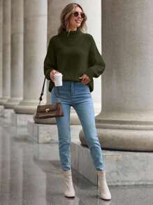 EURMUSE Women's Casual Solid Color Turtleneck Sweater, Autumn/Winter,Jumper,Cream Jumper,Jumpers,Black Jumper,Womens Jumper,White Jumper,Women's Jumper,Women's Jumpers - Green - View 4