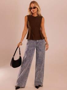 SHEIN Forever 21 春夏女士浪漫/舞会/正式/生日/90 年代/商务休闲女士/优雅/西部装/外出/时尚/休闲/Y2k/俱乐部/办公室/鸡尾酒会/复古/狂欢节/有趣/优雅/老钱/街头服饰/度假/乡村音乐会/工作/端庄/春假/单身派对/音乐会上衣 - 棕色 - 查看 5