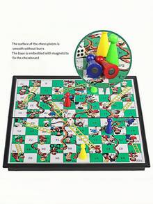 Magnetic Snakes And Ladders Board Game Set, Folding Portable Design And Light-Weight, Travel Game Set Gift ,Family Fun Toys