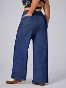 Flexra Plus Size Women Cowgirl Blue Stretchy Personalized Straight Leg Jeans, Rodeo