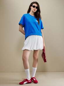 SHEIN Unity 女式图案T恤，纯色圆领短袖T恤，女士时尚夏季服装 - 藍色 - 查看 4