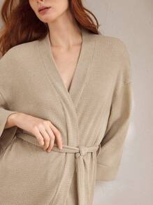 Ocili 柔软舒适的女士休闲家居长袍，秋季舒适服装 - 卡其色 - 查看 5