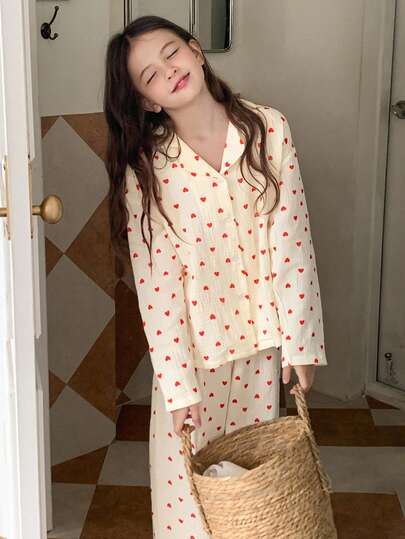 DAZY 少女心印花长袖和长裤睡衣套装