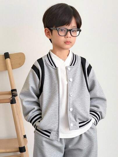 Genkimix Kids 1 件年轻男孩双色拼布夹克，休闲外套