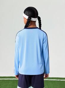 JNSQ 返校服，青少年女孩和男孩服装，运动服，女孩和男孩专业运动长袖 T 恤，秋季儿童圆领撞色趣味字母图案印花长袖 T 恤