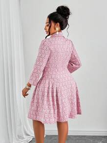 Maweii 大码女式羊毛翻领长袖优雅双排扣褶边西装连衣裙优雅浪漫，正式女装，适合音乐节派对等场景 - 粉色 - 查看 2