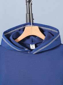 SHEIN Hanorac casual cu dungi contrastante și buzunar mare pentru băieți Tween