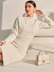 Set coordinato da donna elegante composto da cardigan in maglia con bottoni dorati e pantaloni in maglia, 2 pezzi