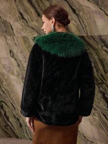 MOTF PREMIUM 秋冬撞色瀑布仿皮草大衣 - 黑色 - 查看 4