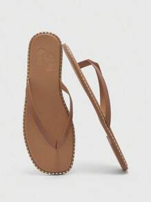 CUCCOO BIZCHIC Casual Vacation Beach Fashion Minimalist Metal Edged Brown Flip Flops