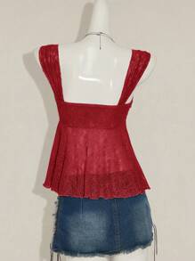 Sweetina 2025 Nuevo verano dulce vacaciones fiesta de regreso a la escuela temporada mujer unicolor transparente dobladillo camiseta - Burdeos - Ver 2