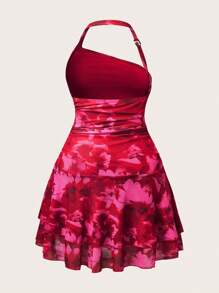 Sweetra Sexy Bodycon Kleid in Große Größen mit Taillengürtel, Blumenmuster und gerüschtem Saum, Trägerkleid für den Sommer