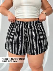 Solflare Pantalones cortos casuales sueltos con estampado monocromático de talla grande