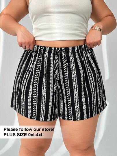 Solflare Plus Size Monochrome Pattern Casual Loose Shorts