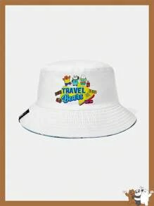 We Bare Bears X SHEIN Letter & Cartoon Pattern Reversible White Baseball Cap - White - View 1