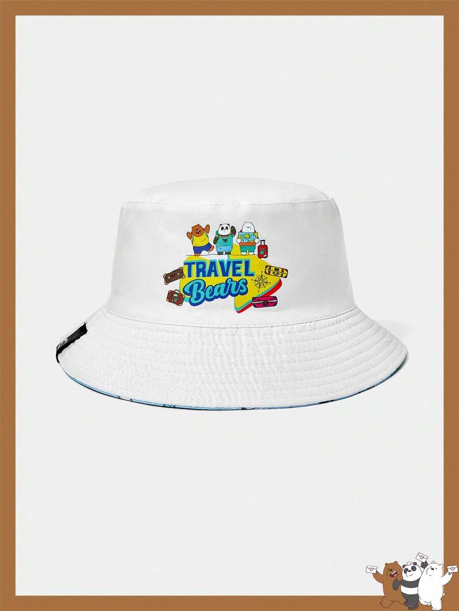 We Bare Bears X SHEIN Letter & Cartoon Pattern Reversible White Baseball Cap - White - View 1