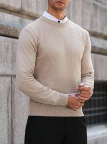 Manfinity Homme Men's Pullover Knit Sweater, Lightweight Top For Autumn - Beige - View 3