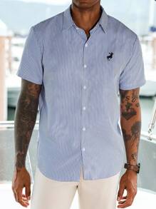Manfinity Homme 男士条纹单排扣休闲/商务短袖衬衫