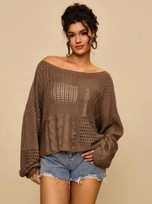 Travachic Áo len chui đầu dệt kim rộng rãi cho nữ - Màu Khaki - Xem 5