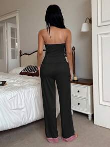 SHEIN 女士睡衣套装（含蕾丝花边吊带背心和裤子） - 黑色 - 查看 2