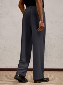 AKNOTIC Business Casual 男士梭织长款中腰直筒休闲裤，适合日常穿着、春夏季、度假、派对、婚礼、毕业礼物 - 深灰色 - 查看 4