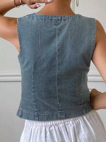 DAZY Blusa vaquera casual de cuello en V para mujer, otoño