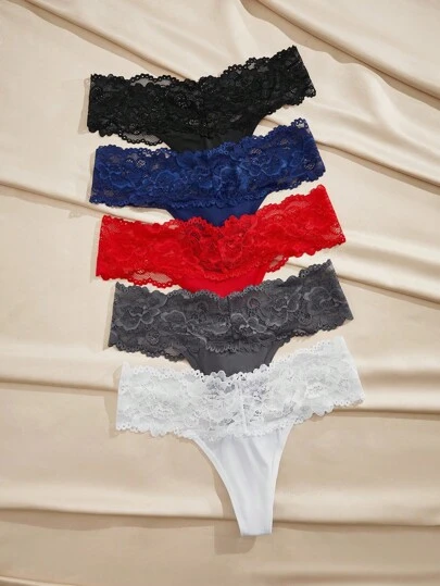 Charlaine 5pack Contrast Lace Panty, Sexy Lingerie