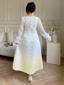 Modelyn Vestido Elegante de Decoração Floral 3D Ombré Plus Size