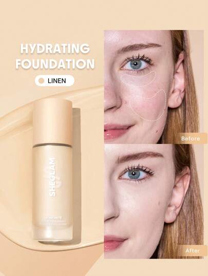 Skinfinite Hydrating Foundation-Linen, Lang Anhaltende, VollstäNdige Abdeckung, Lichtecht, Makellose Foundation, Feuchtigkeitsspendende, VollstäNdige Abdeckung, Unsichtbarer Poren-Concealer, Lichtecht, Lang Anhaltende, Porenfreie, Makellose, Nicht Fettende FlüSsige Foundation, Schwerelose, Weiche Foundation Marke SchöNheit Make-Up Kosmetik FüR Damen MäDchen Perfekt FüR Herbst Winter Ideal FüR Y2K Schick Mode Geeignet FüR Geburtstag Weihnachten PräSent Party Fertig Beste Farbe