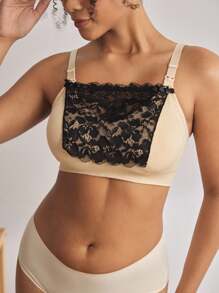 SHEIN Plus Size Women Solid Color Lace Lingerie Accessories - Black - View 3