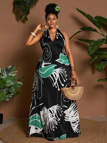 Maweii Plus Size V-Neck Sleeveless Printed Casual Commuting Holiday Dress, Summer - Multicolor - View 6