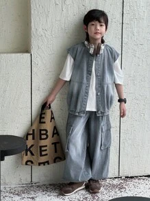 Dazy Kids Tween Boy Crew Neck Fashion Summer Denim Outfit