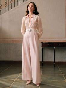 Anewsta 法式百搭长袖女式衬衫，奢华串珠亮片装饰休闲上衣 - 粉色 - 查看 4