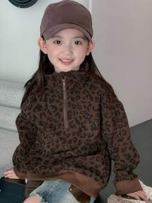 Dazy Kids 年轻女孩休闲宽松豹纹卫衣