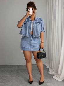 Elenzga 大码浅色水洗休闲牛仔夹克 - 淺色水洗藍 - 查看 3