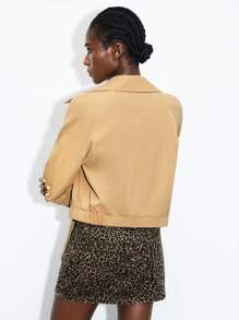 Maija 女式卡其色风衣，四季百搭，现代都市时尚必备，落肩长袖，大翻领，腰带装饰，商务休闲办公装，低调优雅，都市通勤，杂志编辑同款，都市社交聚会派对，魅力女士夹克短款夹克短款西装外套女士夏季女士短款夹克女士机场服装斯德哥尔摩街头风格，秋冬精致简约清凉 - 卡其色 - 查看 2