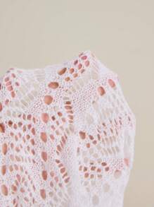 INAWLY Women's Casual Crew Neck Long Sleeve Hollow Out Knit Cover Up Knit Pullover Fall Winter Sweater - White - View 6