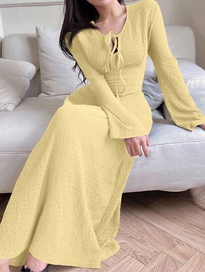 Modelyn 女士优雅纯色系带长裙