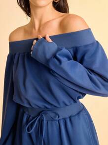 CAJUNI Tuta monocolore a maniche lunghe con spalle scoperte - Top basic/da uscire per donne/Abbigliamento autunnale per donne/Spalle scoperte - Blu Navy - Visualizzare 1