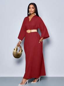 SOLERSUN Vestido Longo Feminino da SOLERSUN com Decote em V, Mangas Morcego Soltas e Sem Cinto, para Férias