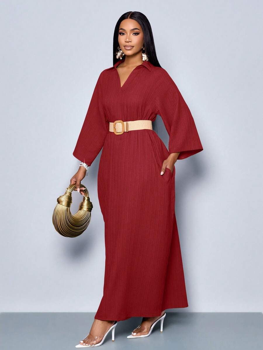 SOLERSUN Vestido Longo Feminino da SOLERSUN com Decote em V, Mangas Morcego Soltas e Sem Cinto, para Férias