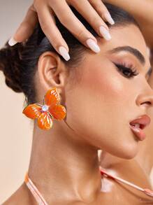 SHEIN SXY 垂坠锆石蝴蝶耳钉，适合日常佩戴 - 橘色 - 查看 1