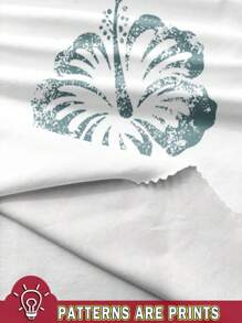 SHEIN EZwear 女士休闲露背挂脖背心，适合夏季，海洋元素印花：贝壳、海星、芙蓉花 - 彩色 - 查看 4