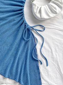 Soleia Đầm midi ôm sát cổ yếm gợi cảm viền chéo cho nữ - Màu xanh lam - Xem 4