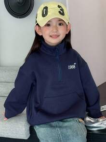 DAZY 女童针织抓绒印花卫衣，秋冬季 - 藏蓝色 - 查看 6