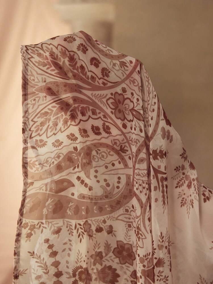 WOMEN'S V-NECK LONG SLEEVE ELEGANT WAIST CINCHED FLORAL PRINT DRESS