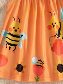 SHEIN Baby Girls' Cute Bee Animal Element Sleeveless Dress, Fashion New Style For Spring & Summer - Orange - View 5
